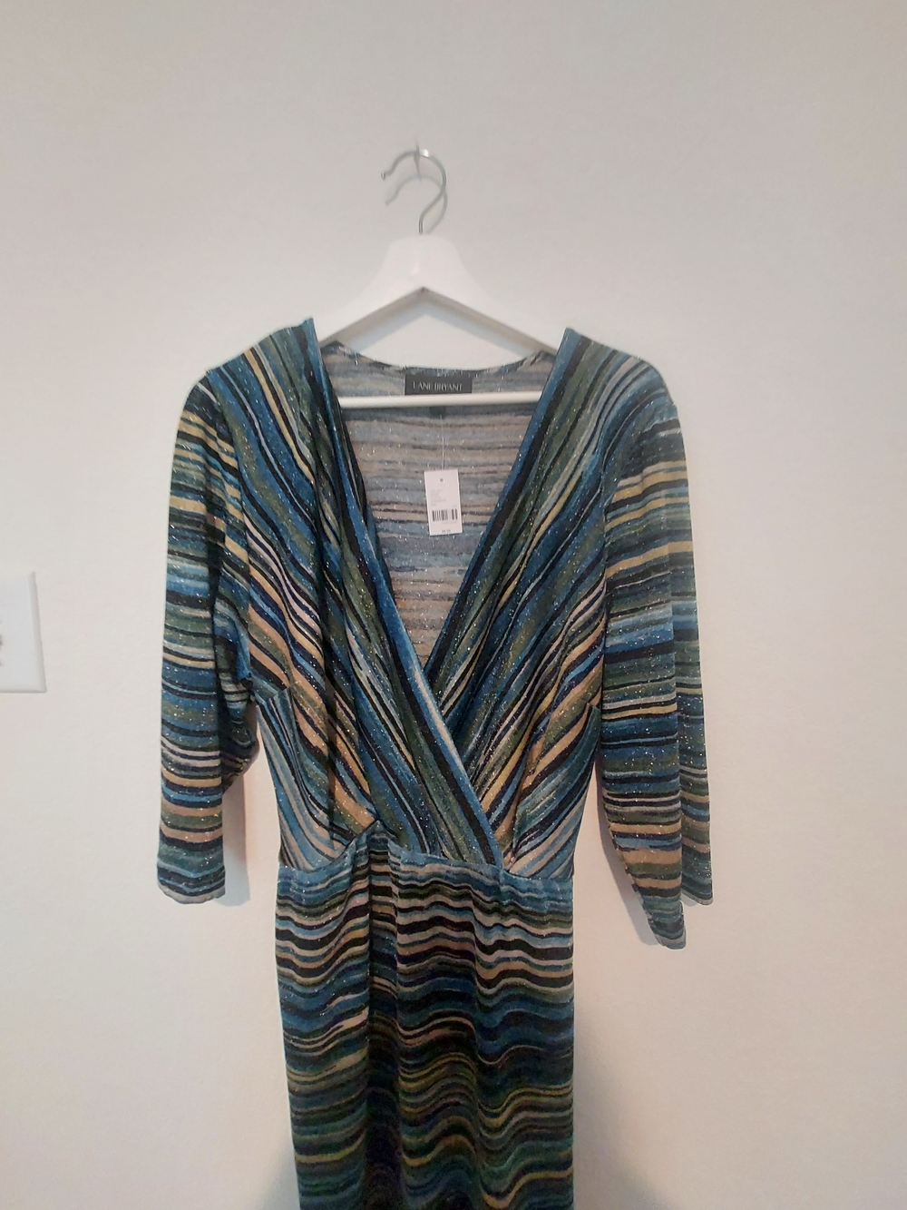 Lane Bryant Teal, Blue and Green Striped Wrap Dress